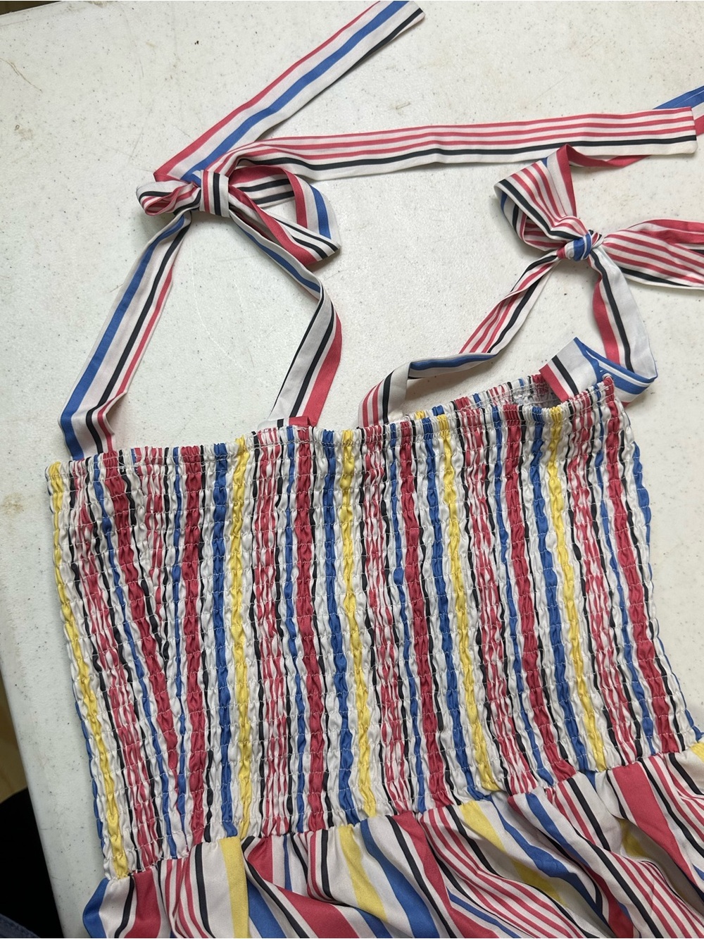 C+D+M Collection Striped Smocked Tie Strap Maxi Dress Large Boho Summer Cotton - Picture 9 of 13